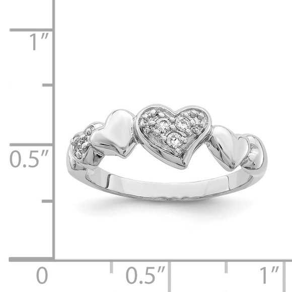 925 Sterling Silver Rhodium-plated CZ (Cubic Zirconia) Heart Ring - Picture 4 of 6
